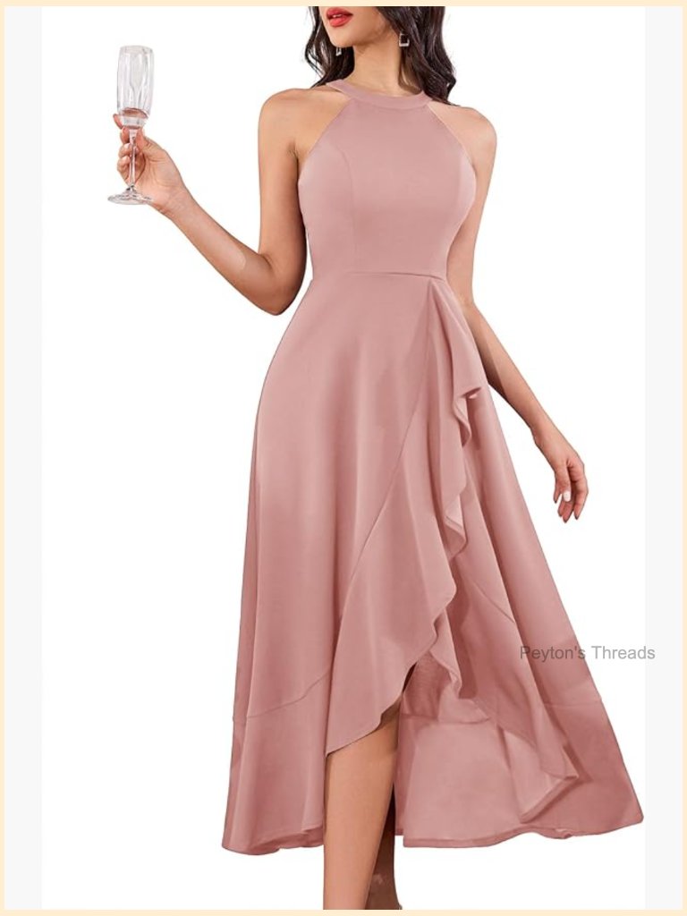 Halter Slit Ruffle Maxi Dress - Elegant Formal Party